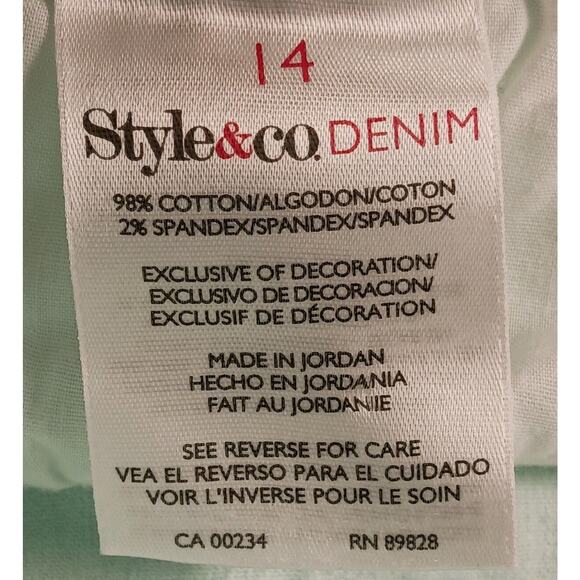 Style & Co Boyfriend Jeans Women's 14 Mint Green Embellished Pockets Cotton EUC - Picture 4 of 12